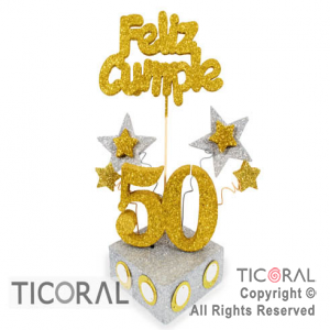 ADORNO TAMBOR GRANDE 50 AOS F/CUMPLE TEL 50 ORO BASE PLATA x 1